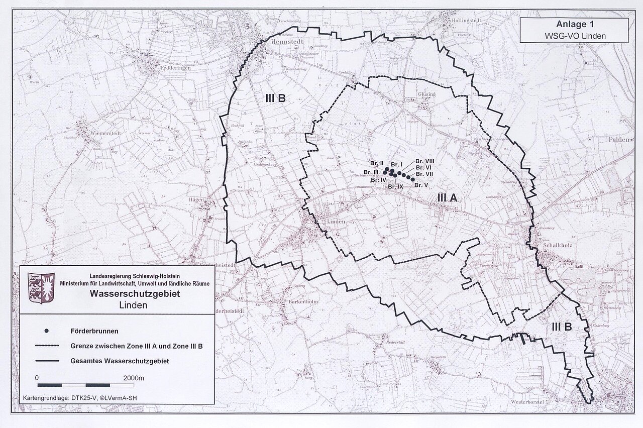 Karte vom Wasserschutzgebiet Linden